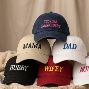Mum and Dad Modern Wifey and Hubby Custom Script Embroidered Hat