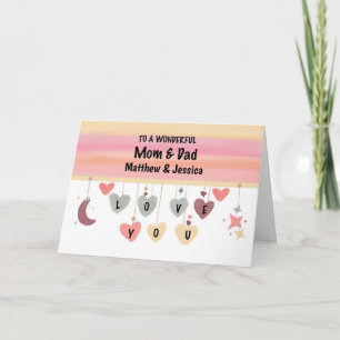 Mum and Dad Valentine Hearts Moon Stars Card