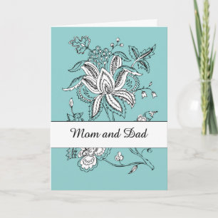 Mum and Dad Wedding Thank You with Flowers on Teal Card