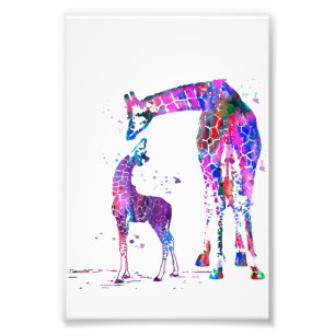 Mum And Daughter Giraffe Gift, Family Lover Gift Photo Print