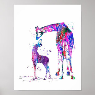 Mum And Daughter Giraffe Gift, Family Lover Gift Poster