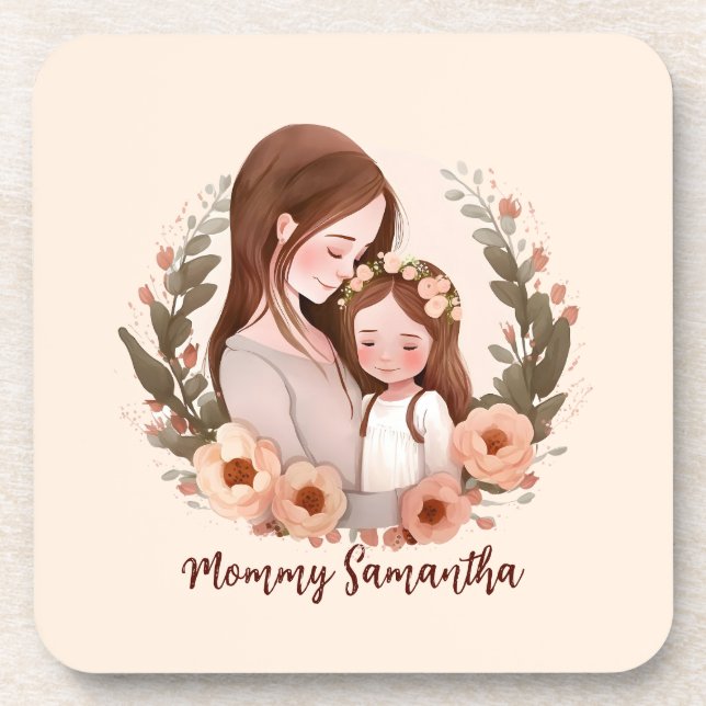 Mum and Daughter with Rose Wreath 2 Coaster (Front)