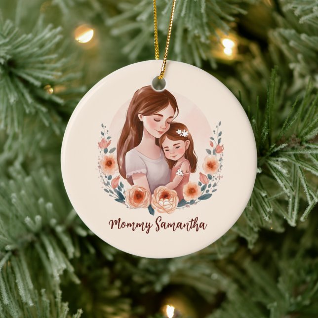 Mum and Daughter with Rose Wreath Ceramic Ornament (Tree)