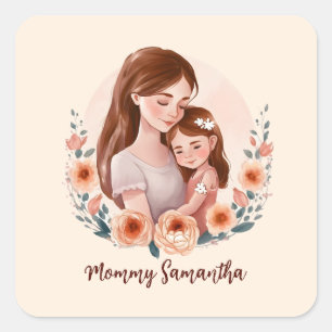 Mum and Daughter with Rose Wreath Square Sticker