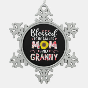 Mum And Granny Floral Birthday Snowflake Pewter Christmas Ornament