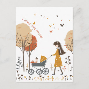 Mum and her Kid on the Stroller Postcard