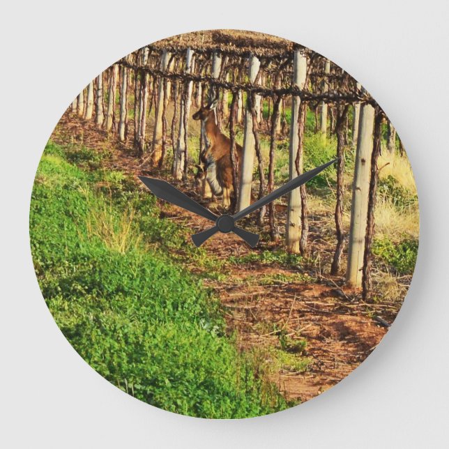 Mum And Joey Kangaroo Hiding In Grapevines, Large Clock (Front)