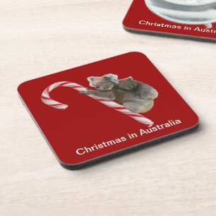 Mum and Joey Koala Candy Cane Christmas Coaster