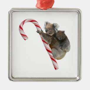 Mum and Joey Koala Candy Cane Christmas Metal Ornament