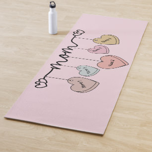 Mum and Kids Names Candy Heart Yoga Mat