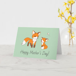 Mum and Kit Fox Mother’s Day Green Blank Card