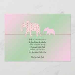 Mum and Me Elephant Baby Girl Shower Invitation