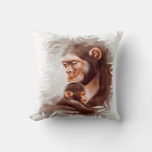 Mum And Son Monkey Paint, Monkey Family Birthday Cushion