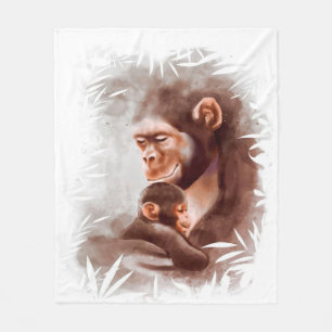 Mum And Son Monkey Paint, Monkey Family Birthday Fleece Blanket