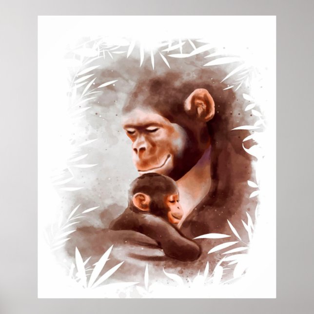 Mum And Son Monkey Paint, Monkey Family Birthday Poster (Front)