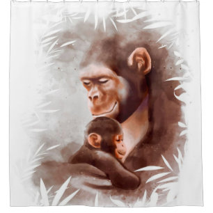 Mum And Son Monkey Paint, Monkey Family Birthday Shower Curtain
