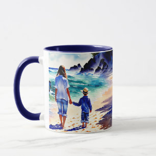 Mum and Son Walking at the Beach Mug