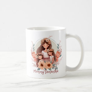 Mum and Two Daughters in Floral Frame Coffee Mug