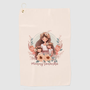 Mum and Two Daughters in Floral Frame Golf Towel