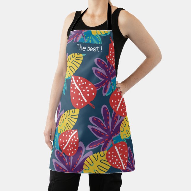 Mum appron with tropical floral design apron (Insitu)