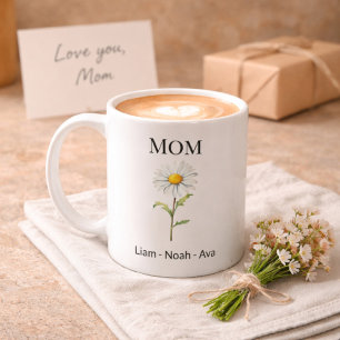 Mum April Birth Flower with Kids Names Coffee Mug