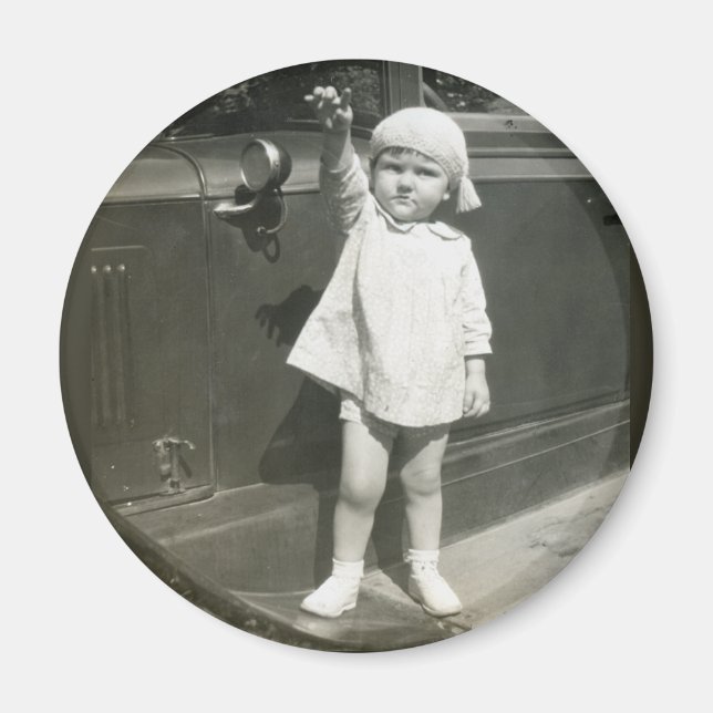 Mum as Tot Standing on Car Running Board Magnet (Front)
