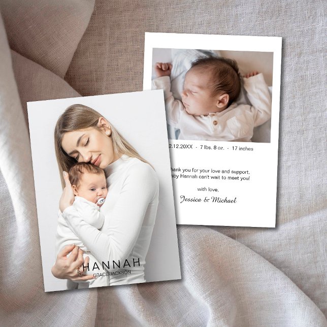 Mum & Bab Photo Baby Stats Birth Announcement Card (Creator Uploaded)