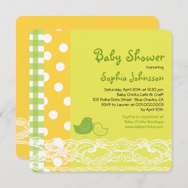 Mum & Baby Birds Lace Neutral Baby Shower Invite (Front/Back)