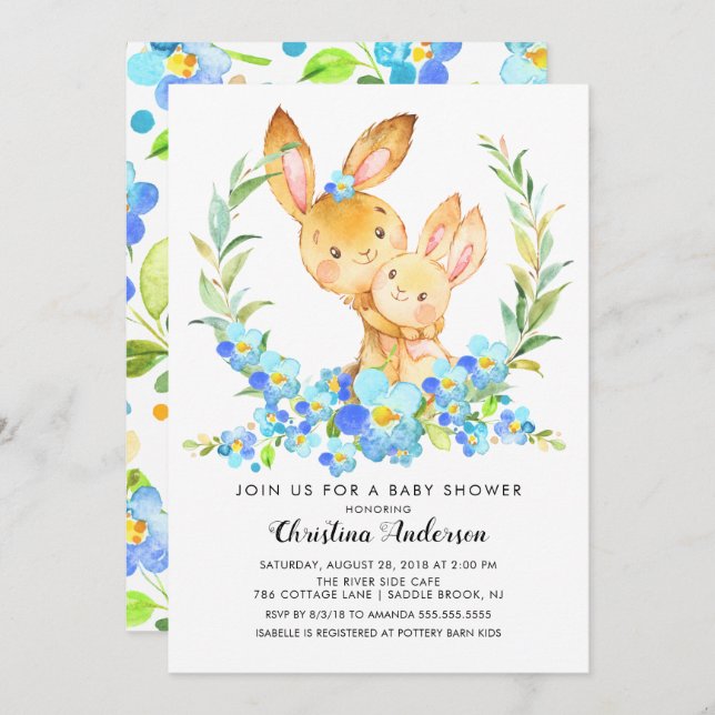 Mum & Baby Bunny Baby Shower Invitation (Front/Back)