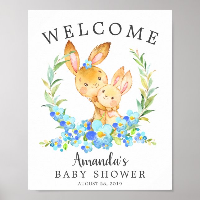 Mum & Baby Bunny Welcome Baby Shower Poster (Front)