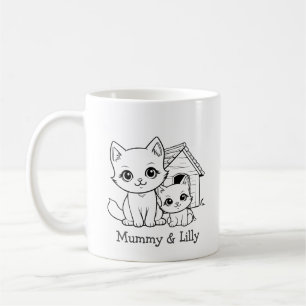 Mum & Baby Cute Cat , Personalised Matching Family Coffee Mug