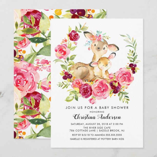 Mum & Baby Deer Baby Shower Invitation (Front/Back)