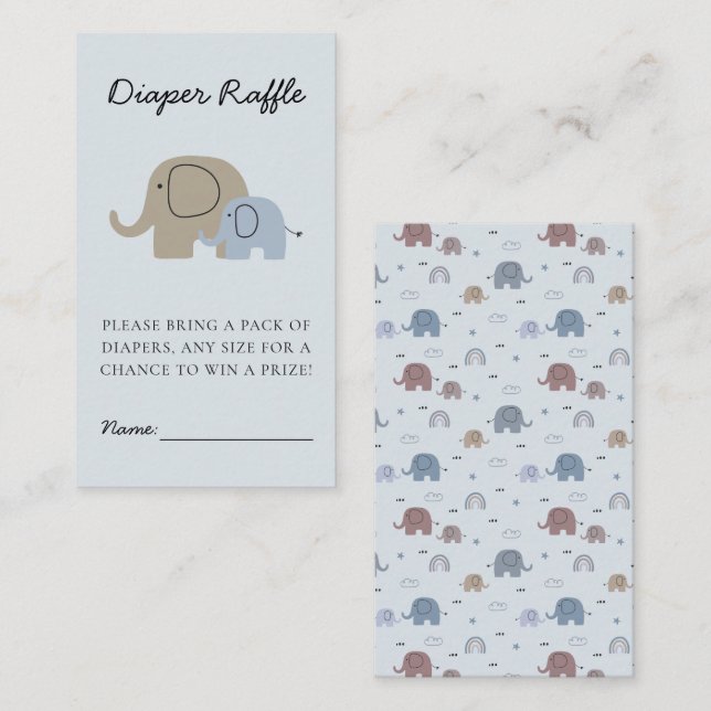 Mum Baby Elephant Baby Shower Diaper Raffle Ticket Enclosure Card (Front/Back)