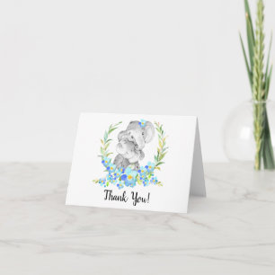 Mum & Baby Elephant Boys Shower Thank You Note Card
