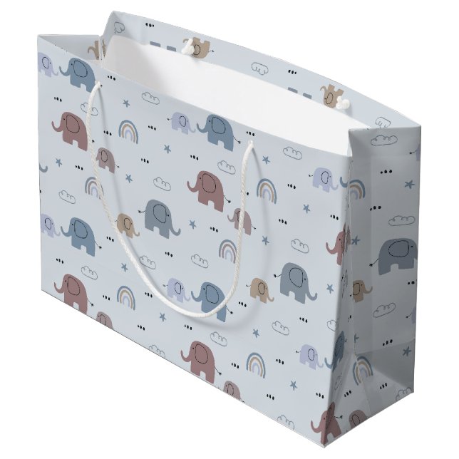 Mum & Baby Elephant Pattern Large Gift Bag (Back Angled)