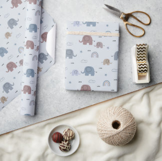 Mum & Baby Elephant Pattern Wrapping Paper Roll