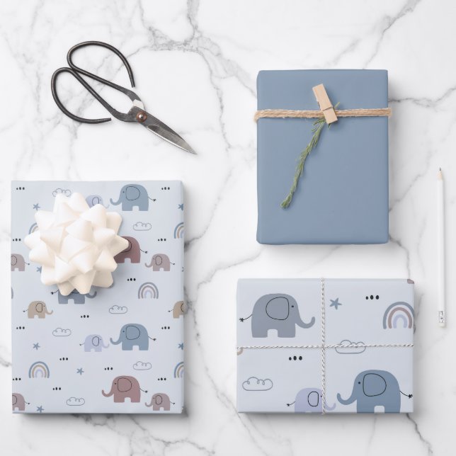 Mum & Baby Elephant Pattern Wrapping Paper Sheets (Front)