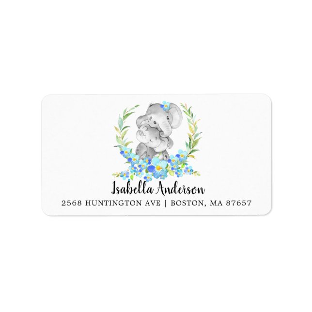 Mum & Baby Elephant Shower Address Label (Front)
