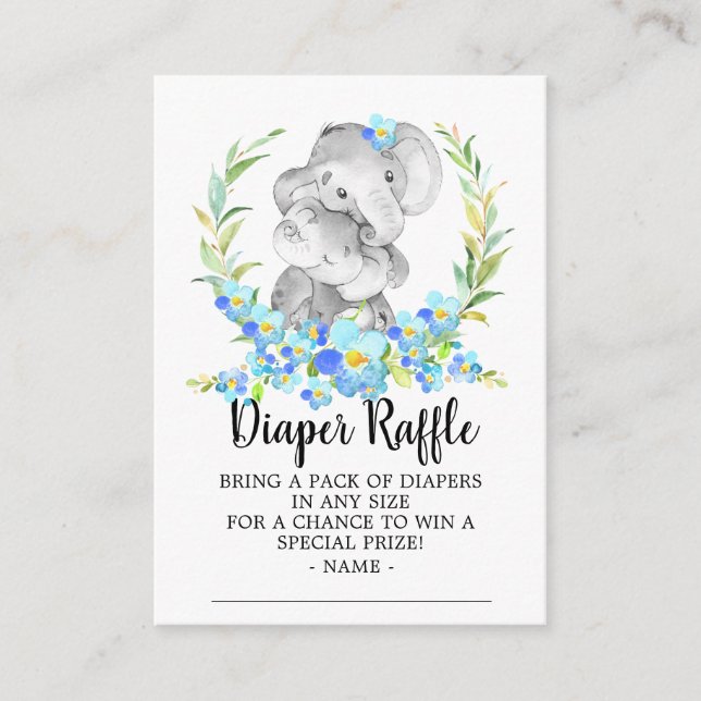 Mum & Baby Elephant Shower Diaper Raffle Ticket Enclosure Card (Front)