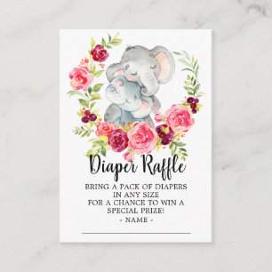 Mum & Baby Elephant Shower Diaper Raffle Ticket Enclosure Card