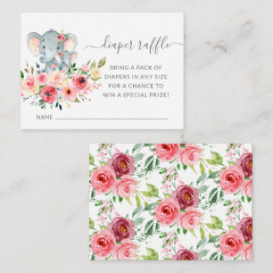Mum & Baby Elephant Shower Diaper Raffle Ticket Enclosure Card