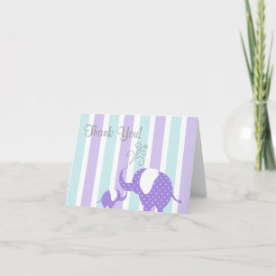 Mum & Baby Elephant Thank You Card- Aqua & Purple Card