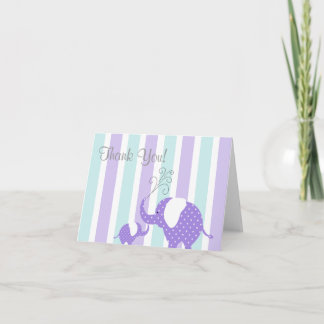 Mum & Baby Elephant Thank You Card- Aqua & Purple Card