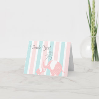 Mum & Baby Elephant Thank You Card- Pink & Aqua Card