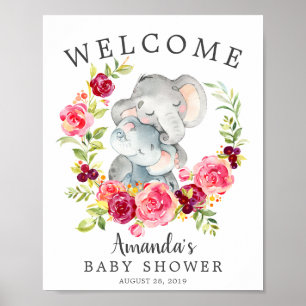 Mum & Baby Elephant Welcome Baby Shower Poster