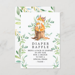 Mum & Baby Fox Baby Shower Diaper Raffle Ticket Enclosure Card