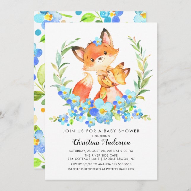 Mum & Baby Fox Baby Shower Invitation (Front/Back)