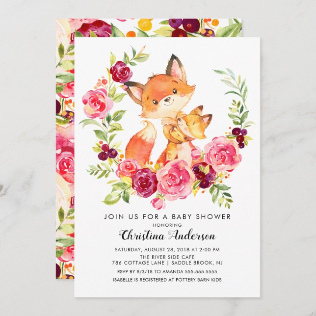 Mum & Baby Fox Baby Shower Invitation (Front/Back)