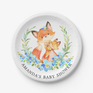 Mum & Baby Fox Boys Baby Shower 7" Plate
