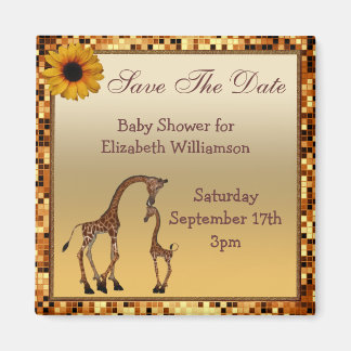 Mum & Baby Giraffe Gold Save the Date Baby Shower Magnet